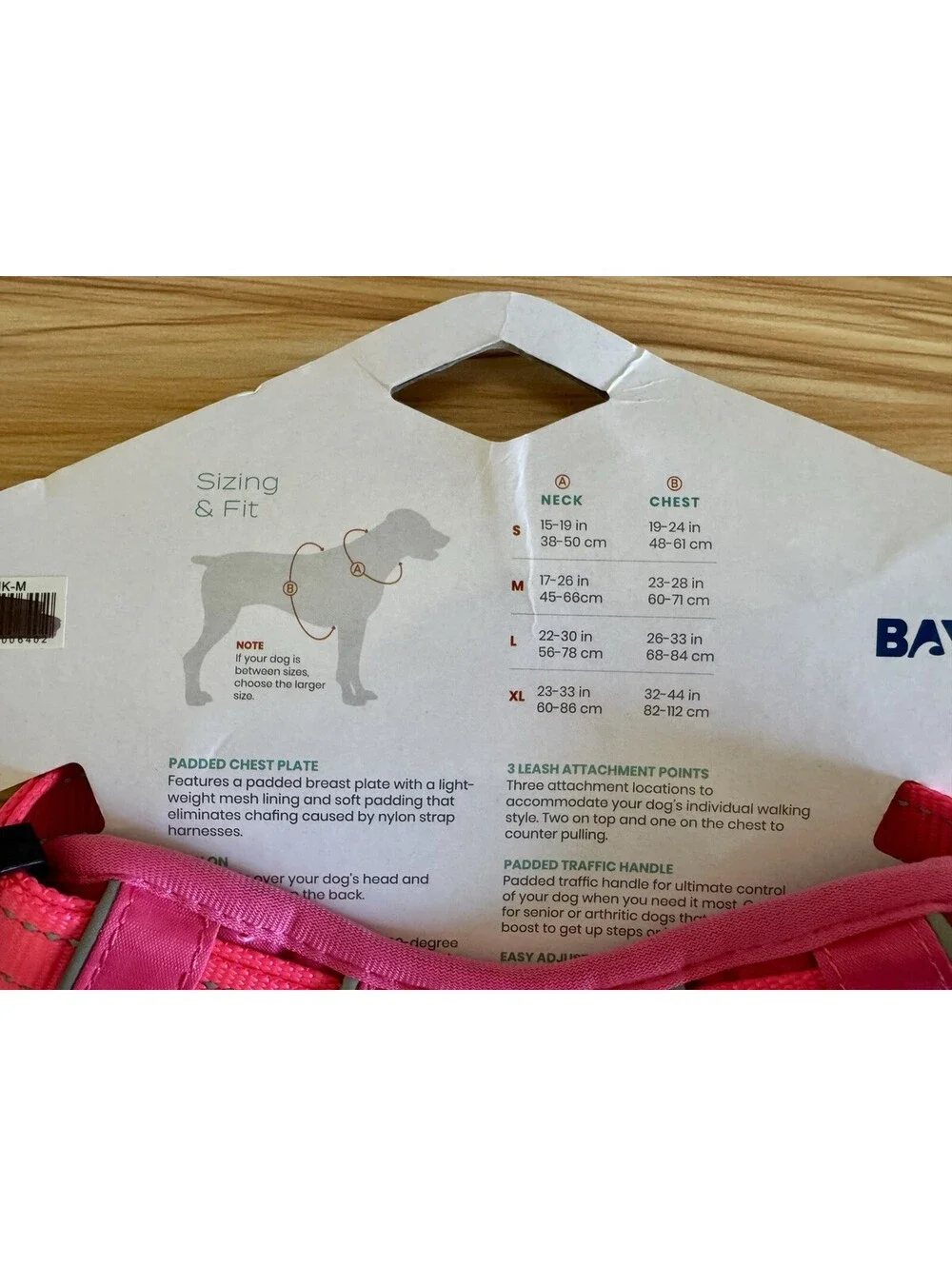 BAYDOG Chesapeake Dog Harness Medium Pink Reflective Padded 3 Leash Points